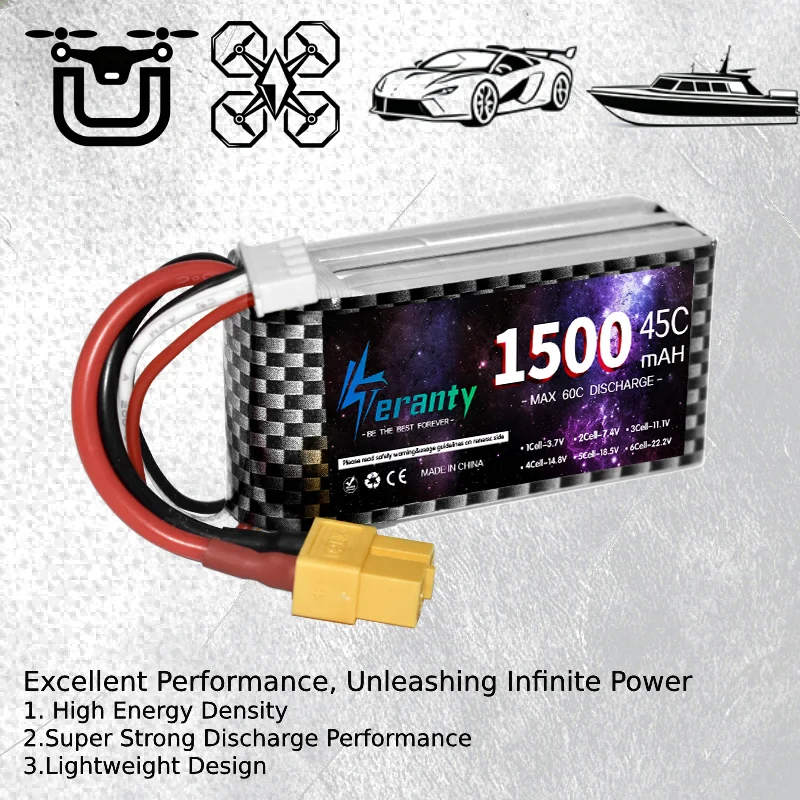 Фото 1 шт. аккумулятор TERANTY RC Lipo 7.4V 11.1V 2S 3S 1500mAh 1800mAh 2200mAh 3000mAh 4200mAh 5600mAh 7200mAh с разъемами XT60-T и Deans №2