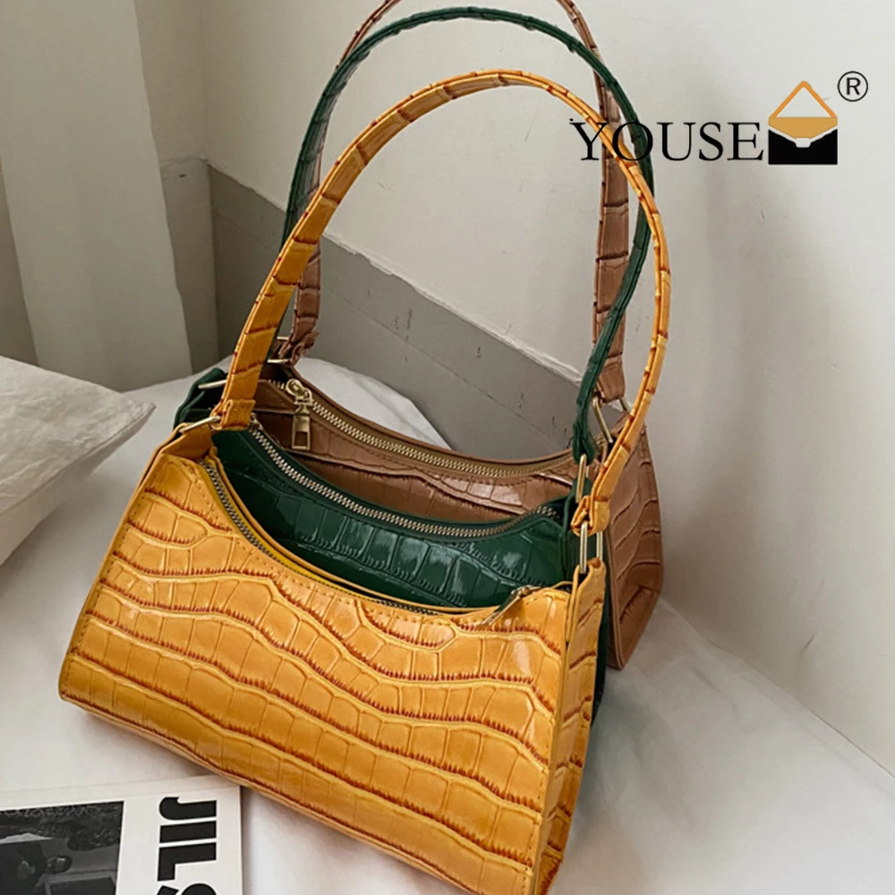 

Crocodile Pattern Baguette Shape Bags Mini PU Leather Shoulder 2022 For Women Chain Designer Luxury Handbag Female Travel tote