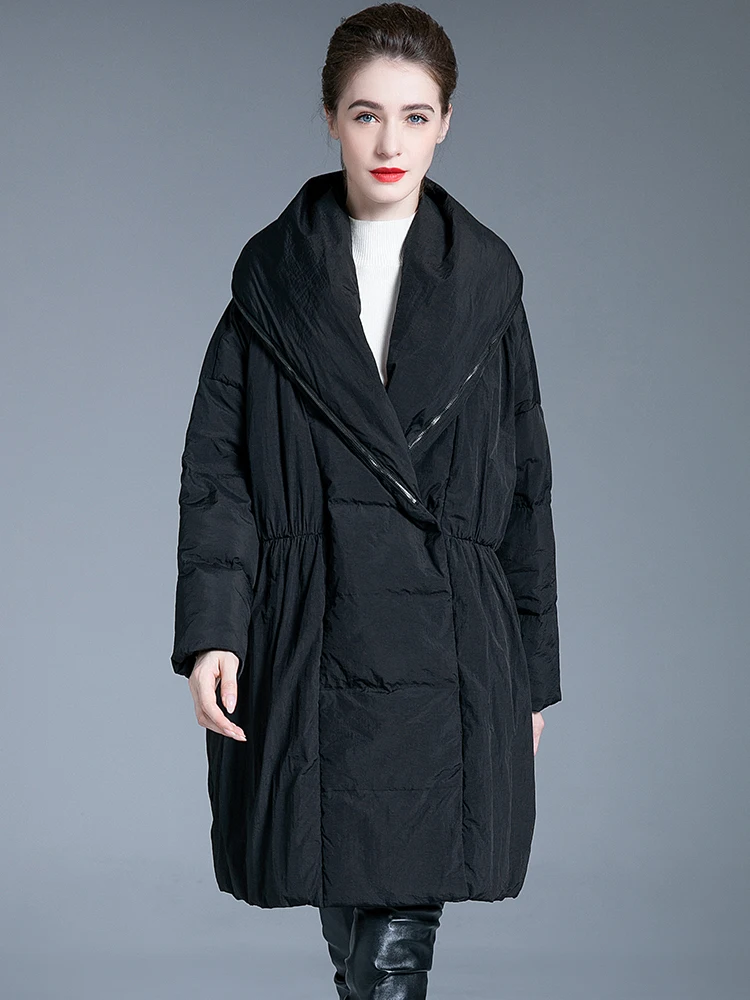 

Пуховая куртка зимние длинные пальто на утином пуху женские пушистые черные тонкие теплые пальто с капюшоном воротник пуховые парки wy1170