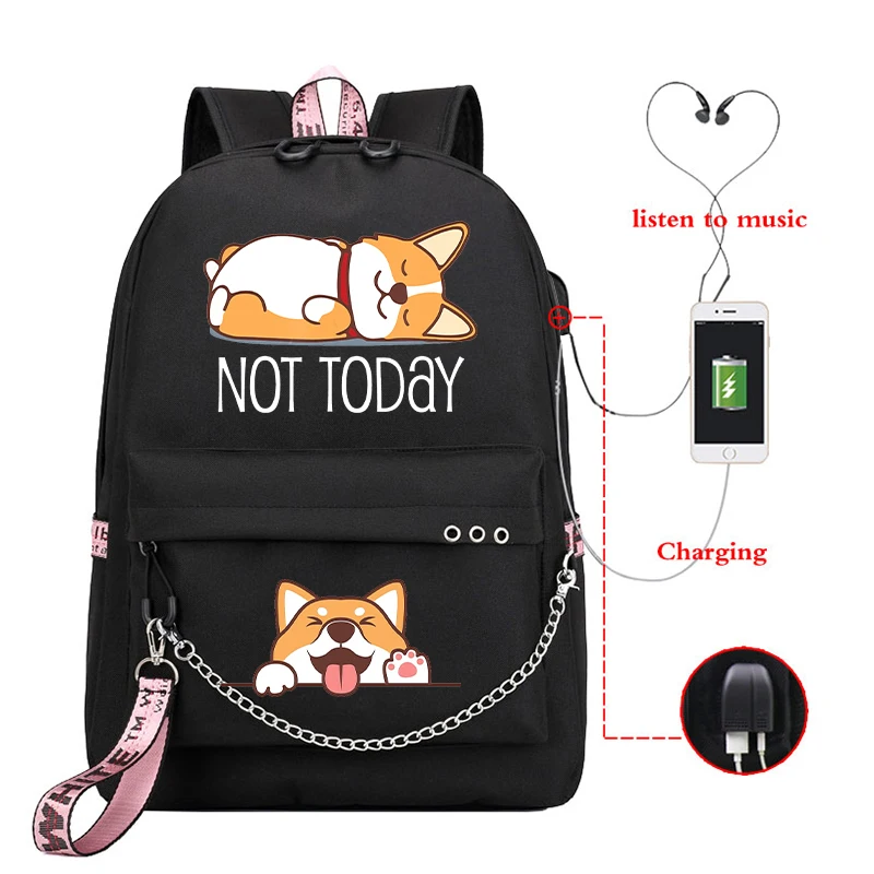 

Shiba Inu Dog Not Today Girls Backpack School Bag for Teenage Girls Bagpack Usb Bagpack Kawaii Backpacks Women Harajuku Mochila