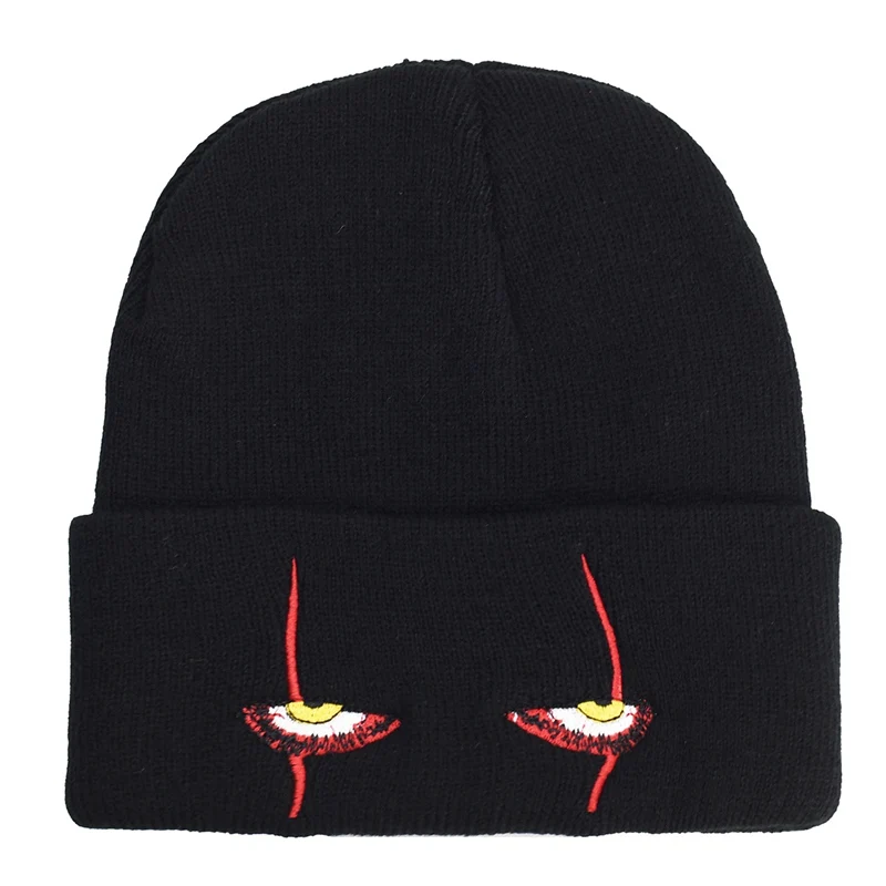 

Eye Embroidery Crimping Outdoor Keep Warm Knitting Beanie Autumn Winter Unisex Hip Hop Men Knitted Hat Skull Cap