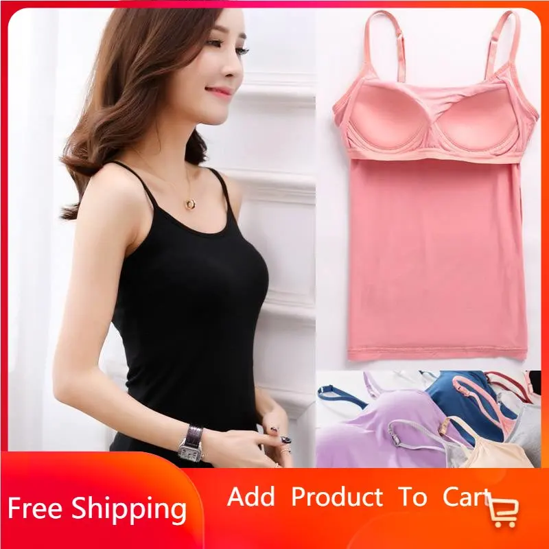 

Women Padded Bra Spaghetti Camisole Top Vest Female Camisole With Built In Bra Halter Top Tops For Women