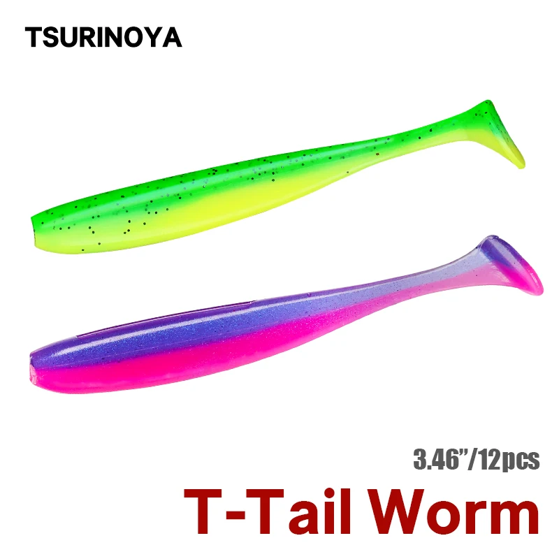 

TSURINOYA NEW SIZE 88mm 3.6g T Tail Worm Soft Lures Easy Shiner Artificial Soft Baits Odor Added For Bass Fishing Wobblers