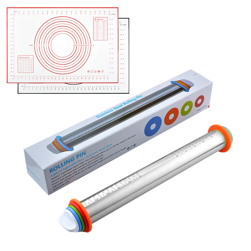 

17 inch Adjustable Rolling Pin Stainless Steel Baking Pizza Pie Pastries Cookies Dough Roller with Scale
