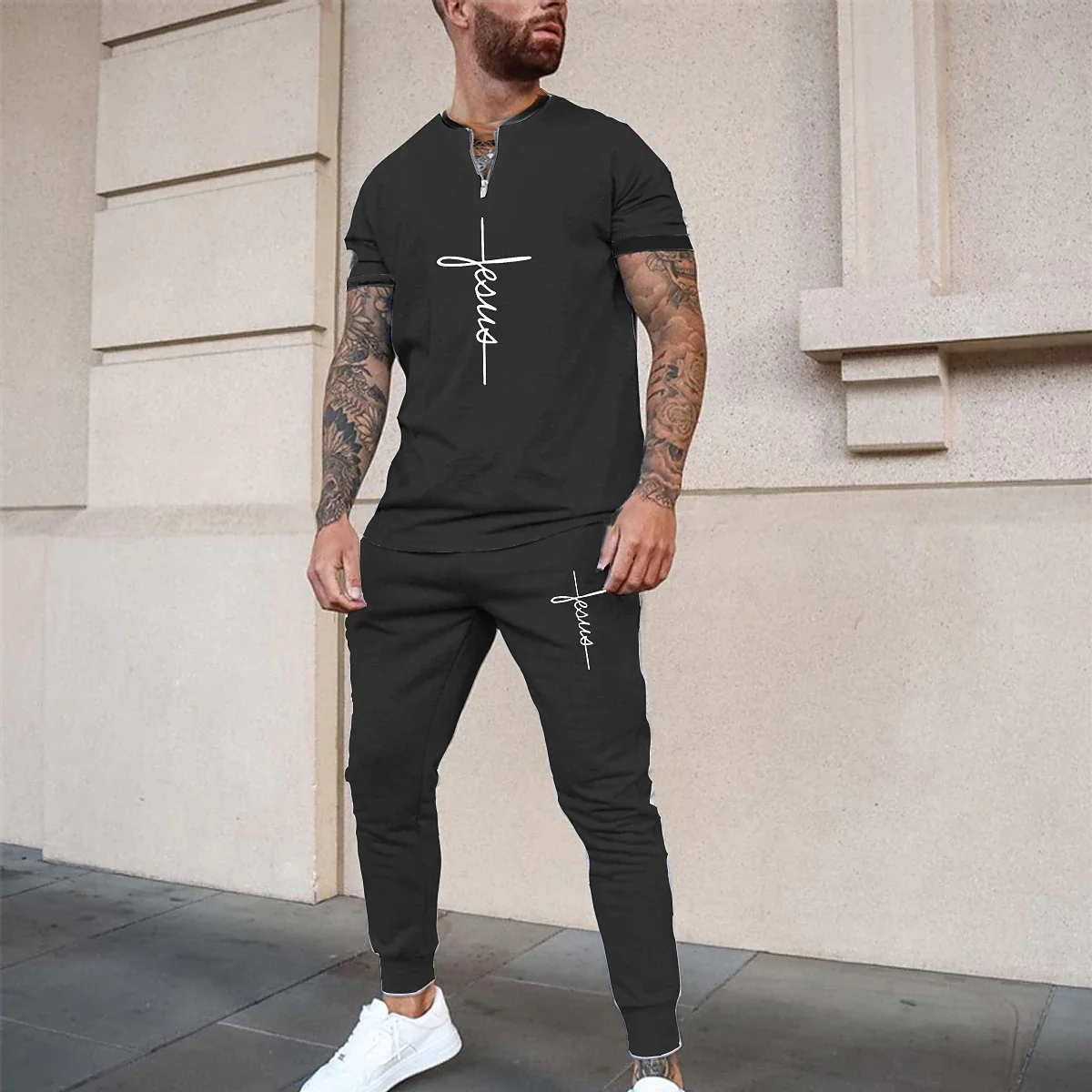 Men's Trousers Ports Casual Suit Summer Trend Short Sleeve T-shirt + Trousers Jogging Sports Men's Fashion Suit