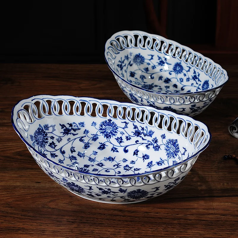 

Китайские синие и белые фотообои для гостиной креативные Ретро вырезанные бытовые тарелки для фруктов в виде корзины