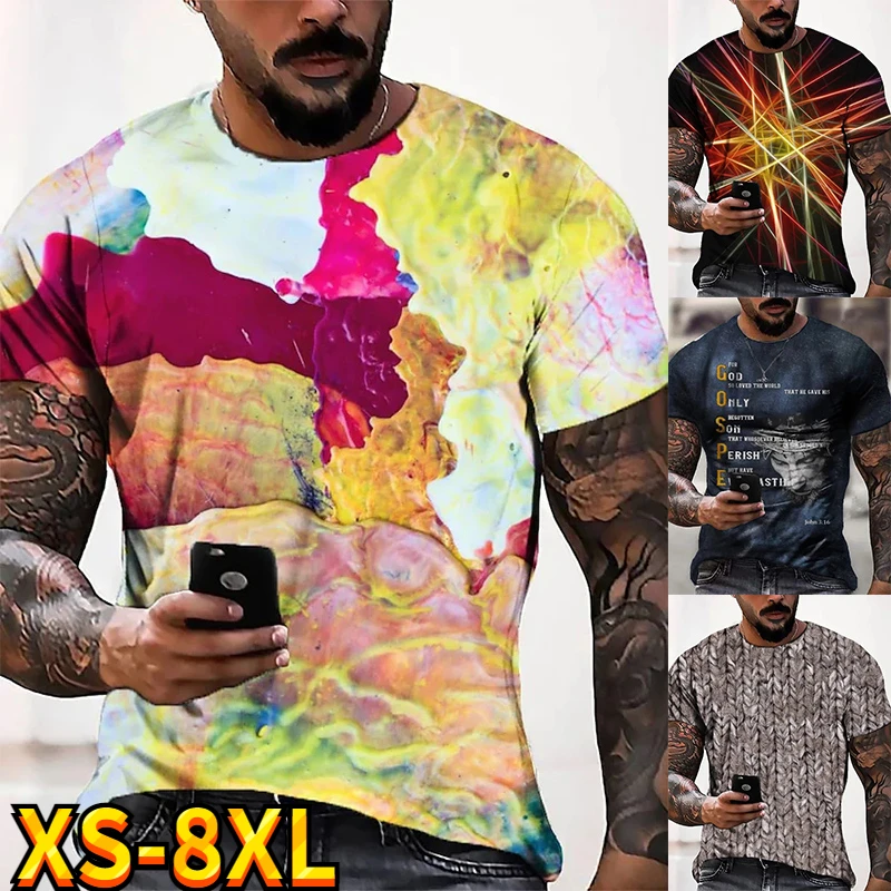 

Мужской пуловер с абстрактным принтом, Повседневная Уличная одежда с круглым вырезом, удобная футболка большого размера с 3D принтом, лето ...