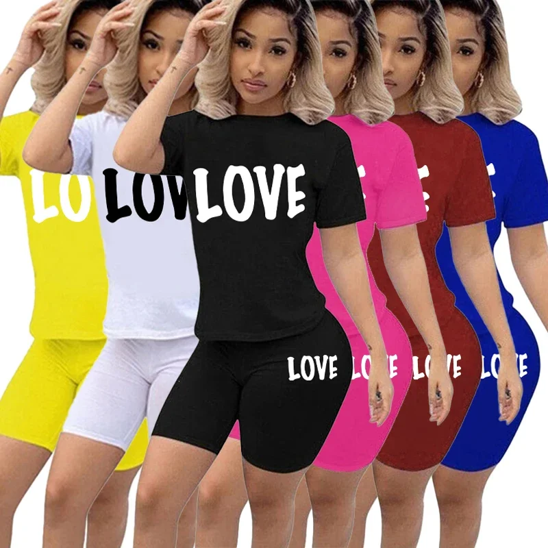 Футболка женская облегающая с круглым вырезом и принтом повседневный комплект