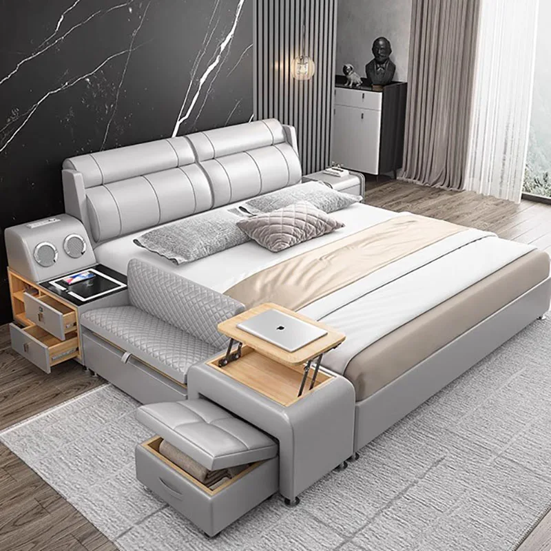 Обивочная Скандинавская кровать роскошные современные ящики платформа большого