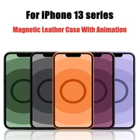 luxury original leather with box animation magnetic case for iphone 13 12 pro max 1213mini for magsafing charging phone cover