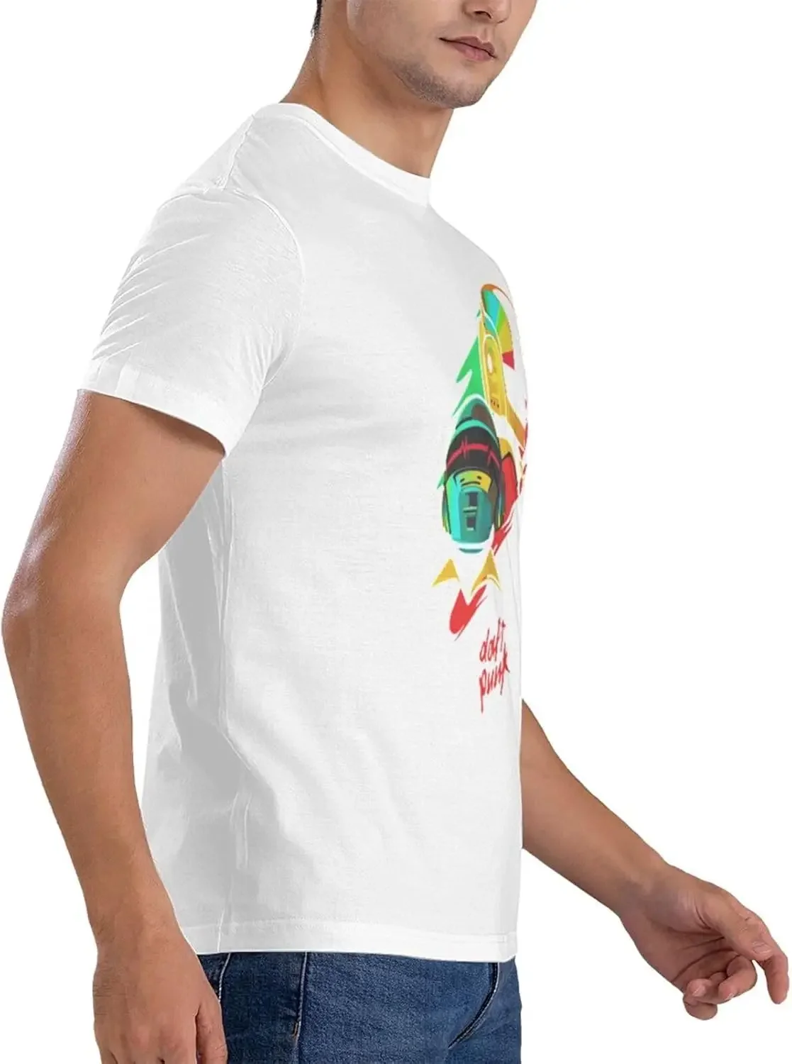 Daft Music and Punk Men's T-Shirt Crewneck Short Sleeve Tee Unisex Casual Printed Tops Shirt Black