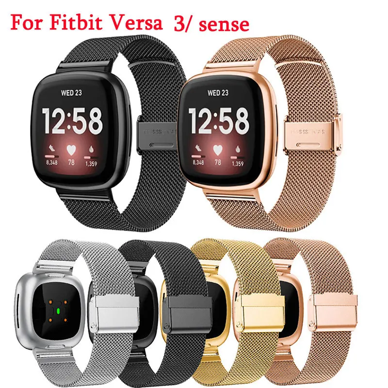 

Milanese Steel Strap For Fitbit Versa 3 /sense Wristband Smart Watch Band Stainless Steel Loop Mesh Rose Gold Replacement Band