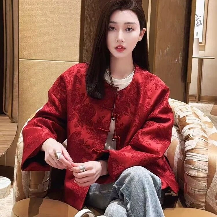 Новогодняя блузка в китайском стиле пальто женская весенне-осенняя новая