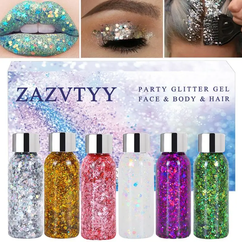 

Body Glitter Gel 6 Pcs Glitter Liquid Gel Kit Body Art Glitter Glue Quick Dry Glue Gel Body Glitter Adhesive For Body Eyeshadow