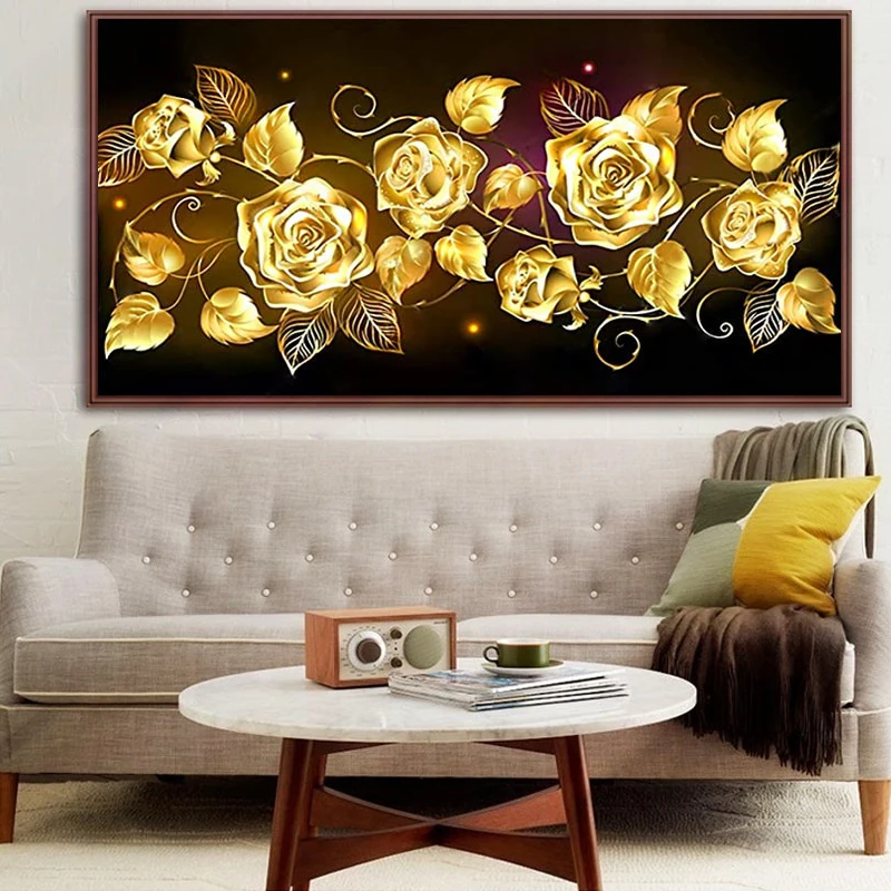

5D Diamond Painting Golden Rose Full Diamond Embroidery Large Office Living Room Home Decoration diy Diamond Cross Stitch Kits