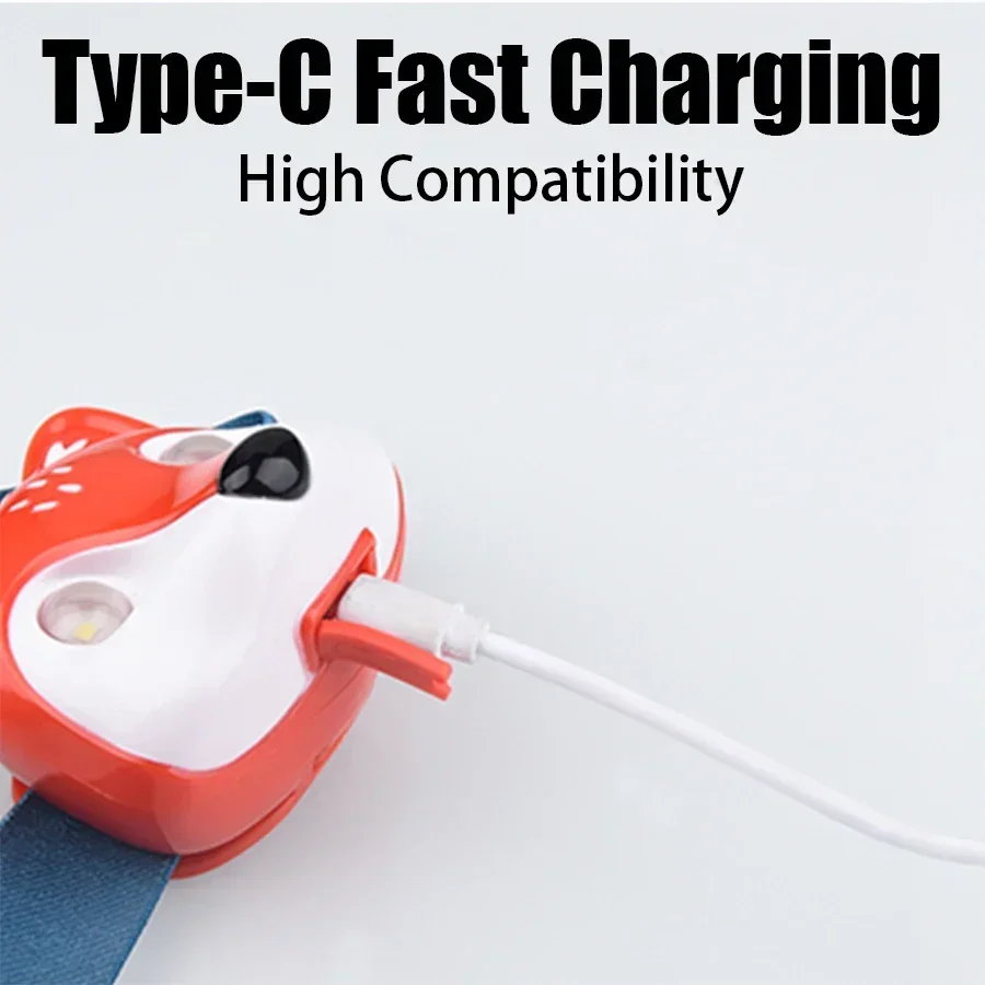 BALDR милый детский светодиодный налобный фонарь в форме лисы и енота Type-C