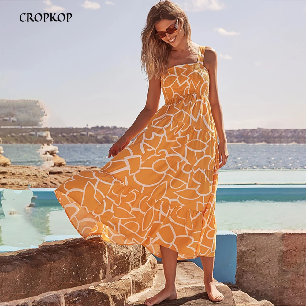 

Elegant Strap Long Dress Women Summer Sexy Backless Ruffle Big Hem Beach Sundress Casual Blue Print Party Maxi Dresses 2022