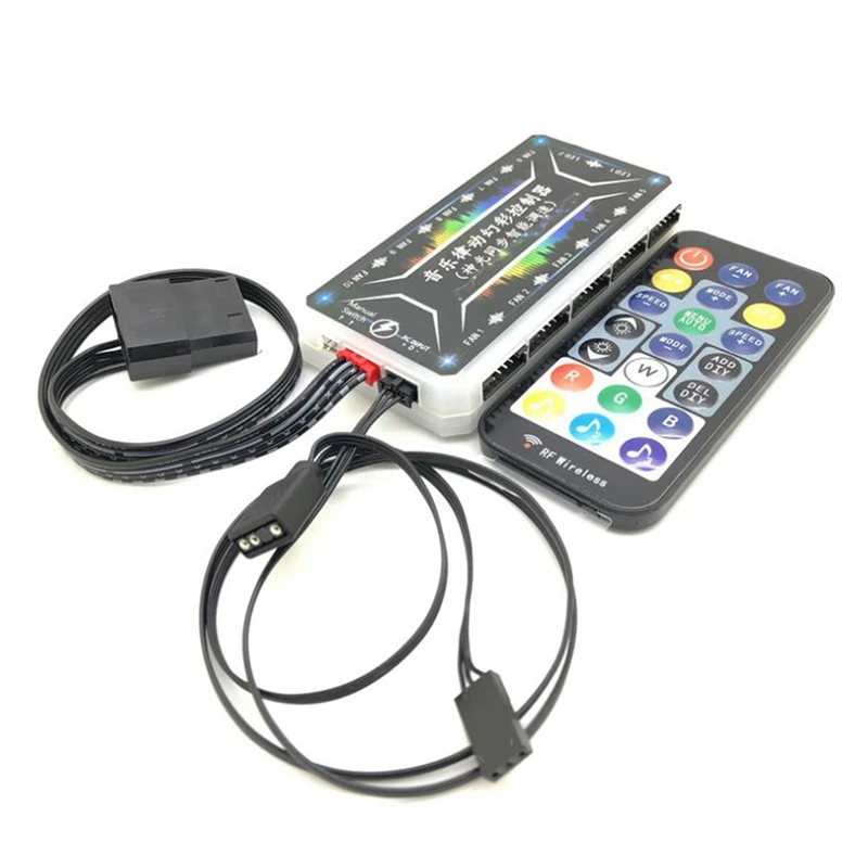

RGB Fan Remote Controller 10 Fan and 2 LED Ports Motherboard Sync LED Controller Hub for Connecting/Sync to Motherboard