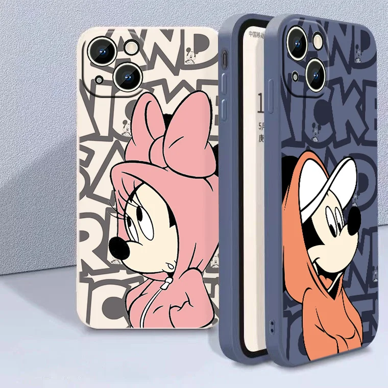 

Fashion Disney Mickey Minnie Phone Case For Apple iPhone 14 13 12 11 mini XS XR X Pro Max 8 7 6S 6 Plus Liquid Rope Cover