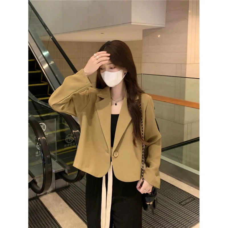 Women Solid Blazers Elegant Cardigan Long Sleeve Spring Suit Jacket Short Fashion Coat Loose Outdoor Office Lady