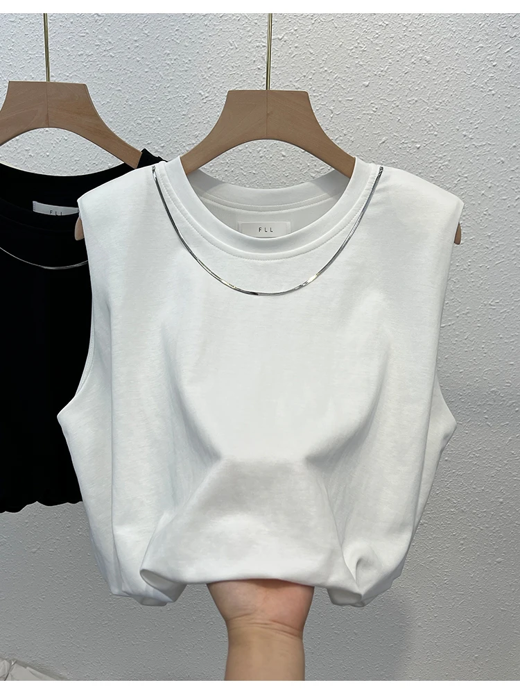 Европейская белая футболка без рукавов для женщин летний корейский дизайн майки