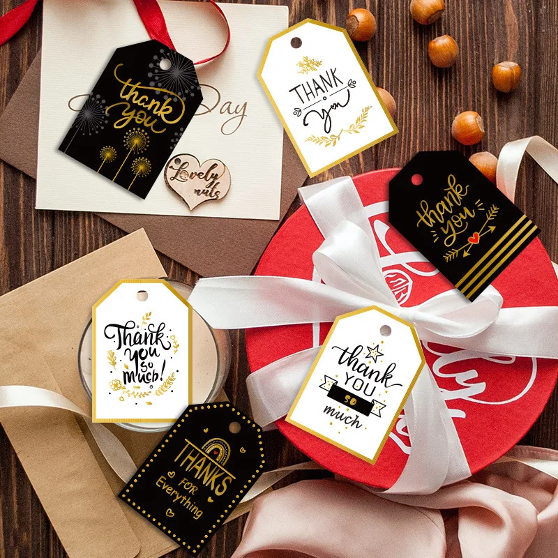 48 шт./лот Бронзирующая Подарочная бирка СПАСИБО сердце звезда цветок черная