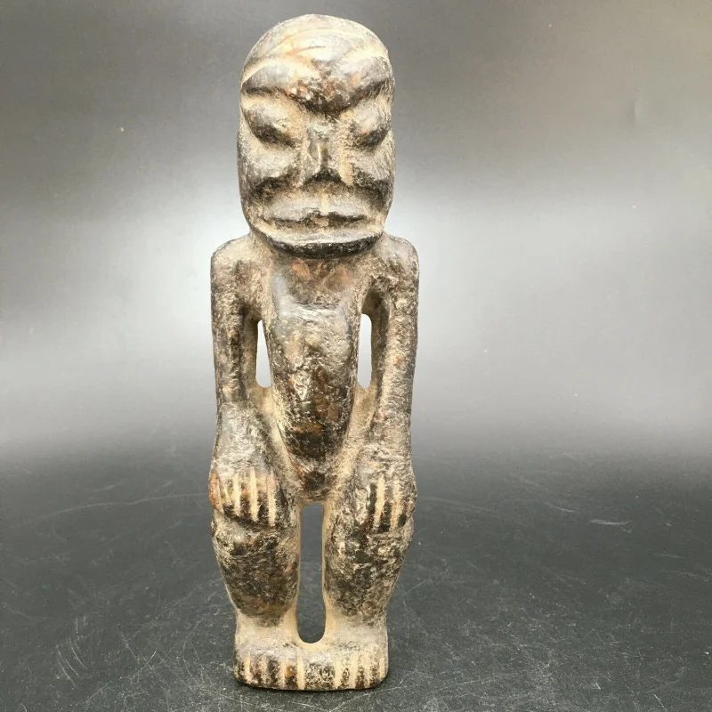 China Nature He Mo Jade Hand Carved Red Mountain Culture Primitive Man Statue ， c586