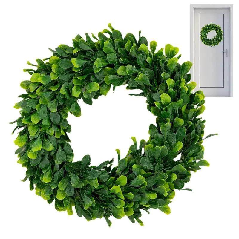 

42cm Boxwood Wreath Decorative Artificial Green Grass Leaf Garland Ring Party Decoration For Door Wall Window Decor Hanging