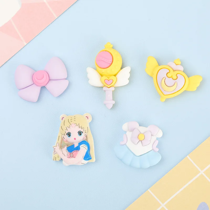 

Cartoon Magic Wand Shield Bow Resin Flatback Stone Figurine Cute Cabochons Scrapbooking for Phone Decoration