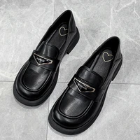 loafers women a new autumn and winter single shoes black british wind soft soles small shoes thick heel platform shoes