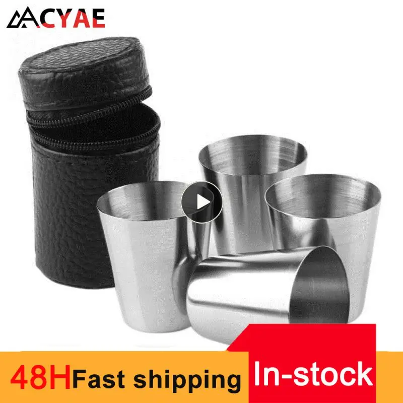 

2/4/6PCS Polished 30ML Mini Stainless Steel Shot Glass Cup Wine Drinking Glasses With Leather Cover Bag Portable Drinkware