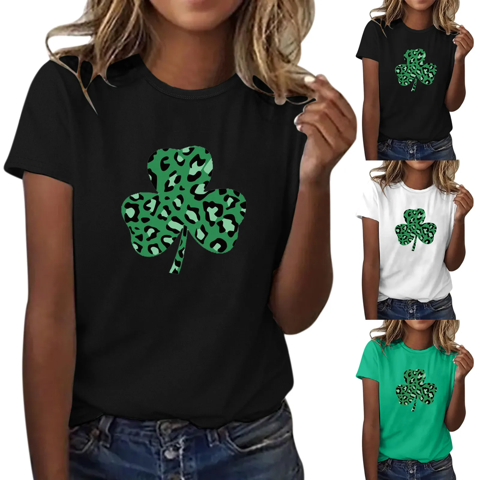 

Lucky Grass Patten For Womens Fashion Casual Short Sleeved Shirt for Juniors Shirts for Women Trendy Workout Loose Tops Women