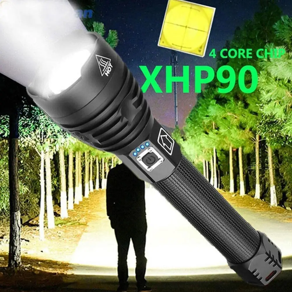 

Новинка, мощсветильник яркий фонарик XHP90 с USB-зарядкой, дисплей мощности, масштабирование P90, 18650 мощсветильник яркий фонарик, Охотничий Такт...