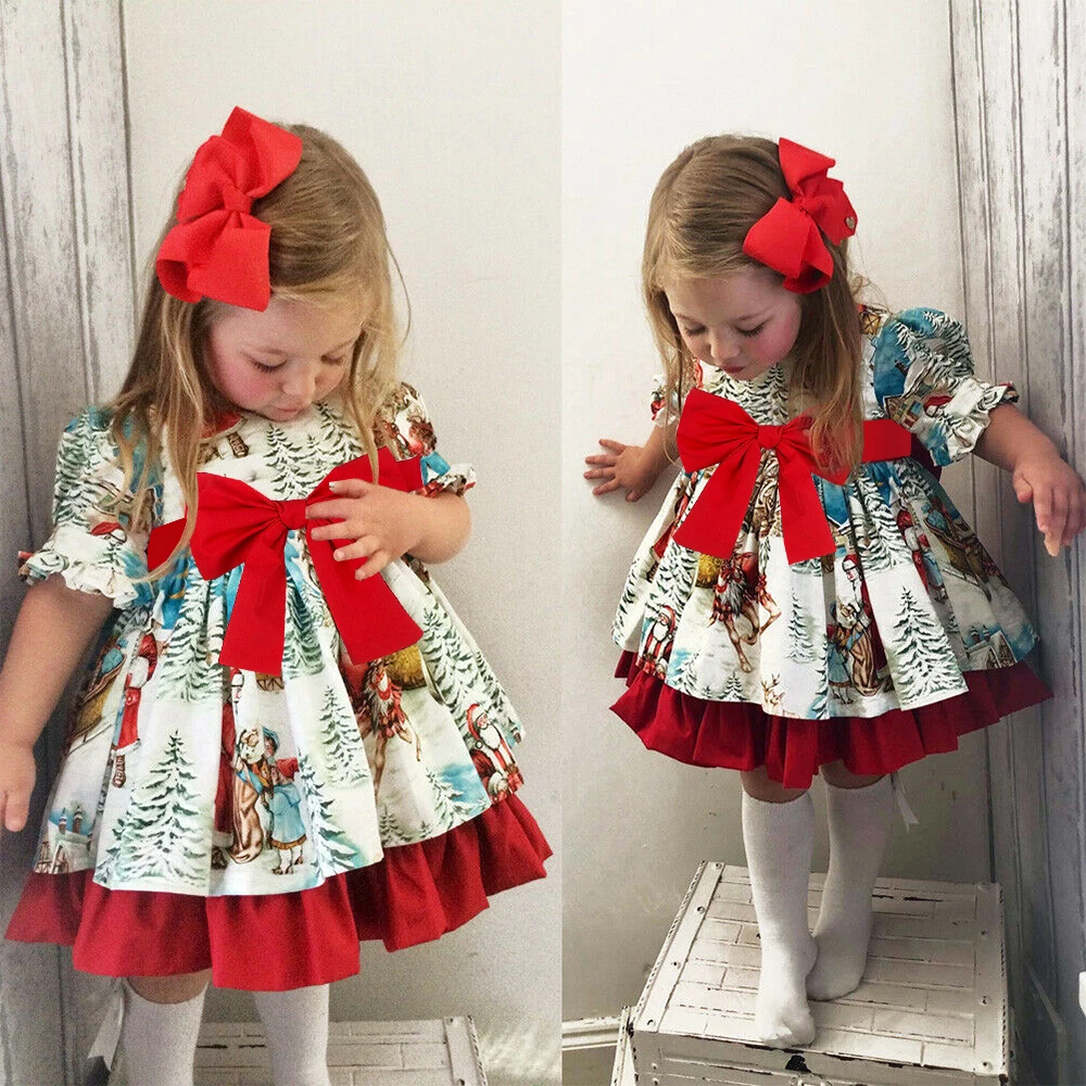 2024 рождественское платье с бантом детская повседневная одежда принтом лося