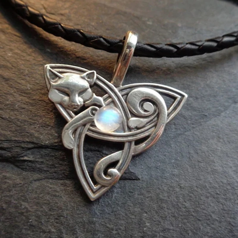 Серебряное ожерелье с подвеской в кельтском стиле котом украшение для