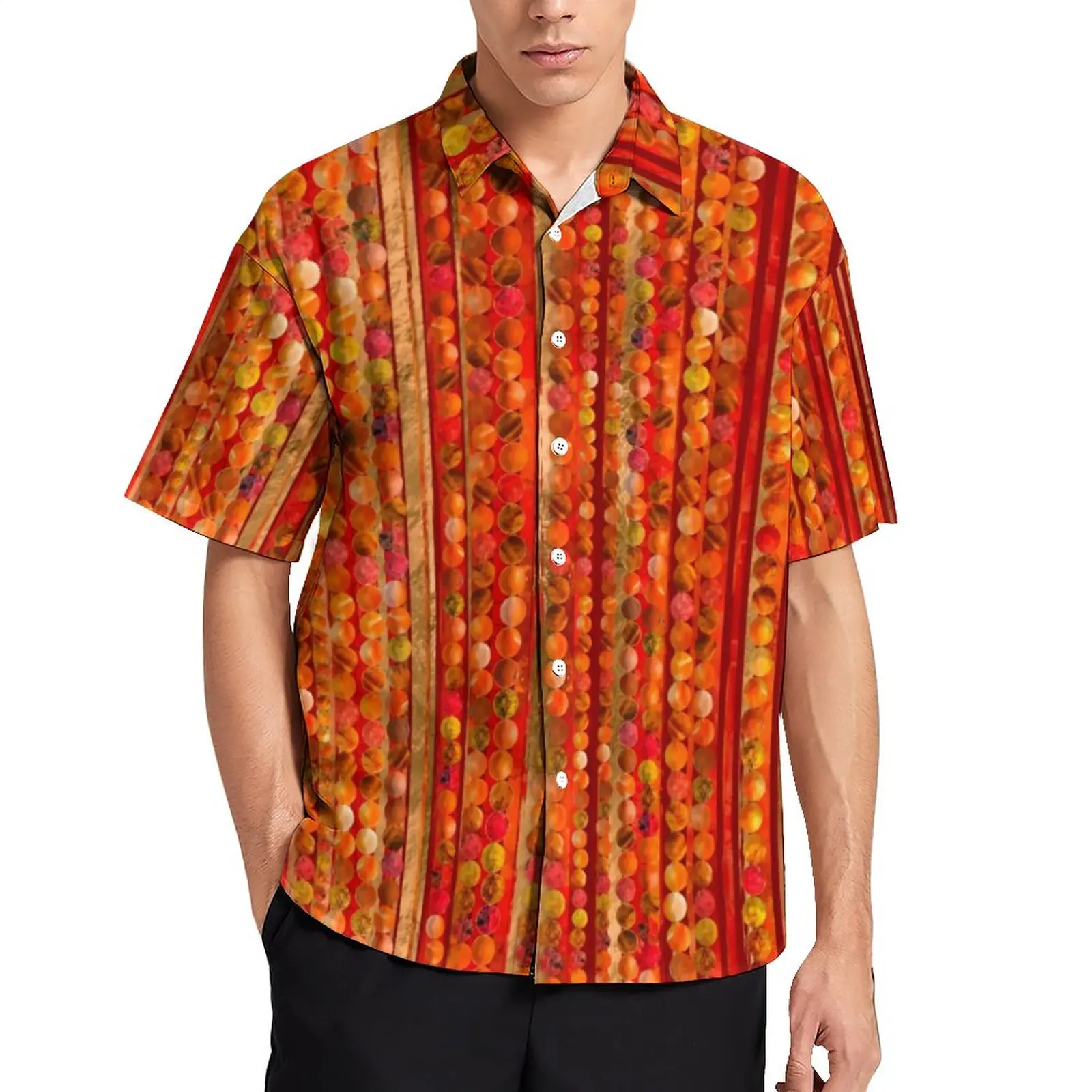 

Повседневная рубашка с бусинами и полосками, свободная рубашка для отпуска с принтом красных драгоценных камней, Гавайские забавные блузки, топы большого размера с коротким рукавом на заказ