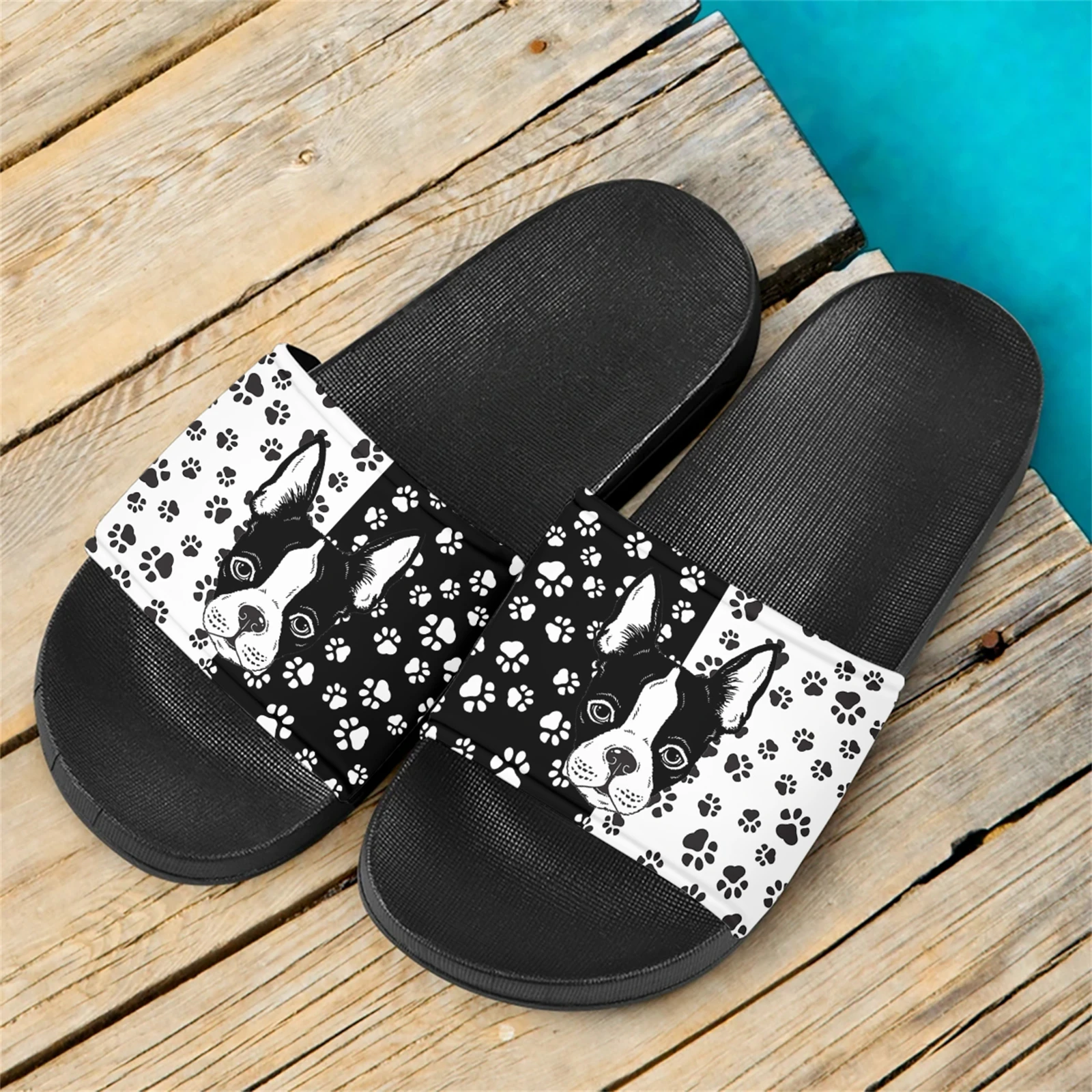 2023 French Bulldog Dog Paws Designer Flat Slippers Summer Travel Hotel Beach Non-slip Sandals Cool Indoor Bathroom Home Slides