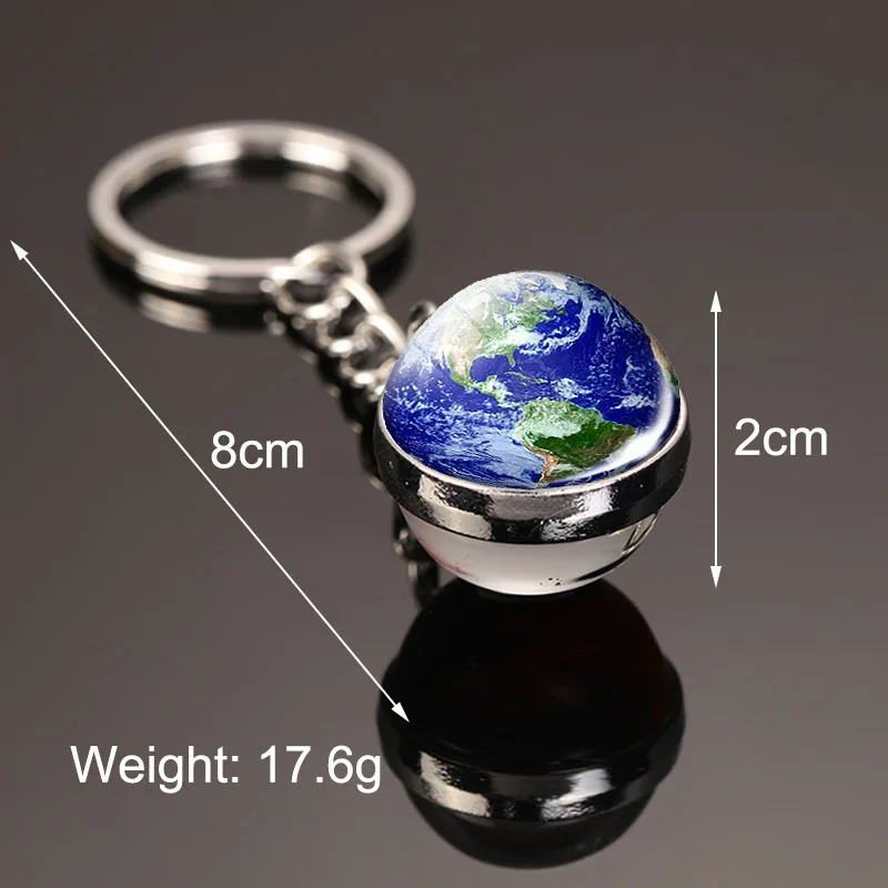 

Moon Keychain Solar System Metal Pendant Galaxy Nebula Earth Mars Saturn Double-sided Glass Ball Key Chain Jewelry Keyring