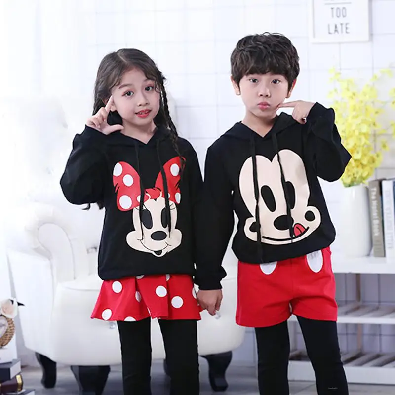 

New Disney Mickey Mouse Children's Clothing Baby Girl Top Dresses Boy Clothes Pants Hoodie Toddler Kids Tracksuits Two-Piece Set