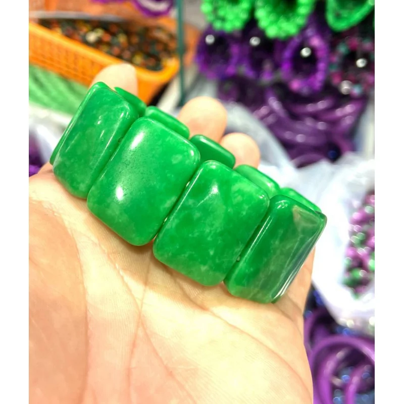 

18*25*6mm Natural Emerald Green Jadeite Jade Rectangular Bracelet Handmade