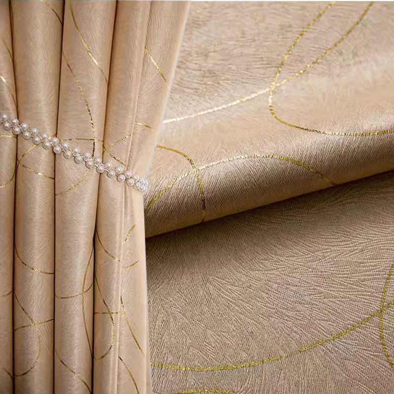

Modern Simple Bronzing Geometry Jacquard Blackout Curtains Light Gold Embossed Cloth Drapes For Living Room Bedroom Custom
