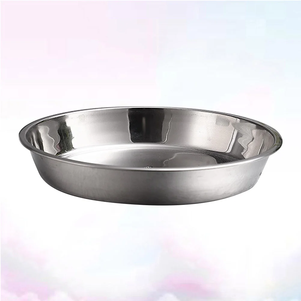 

Plate Plates Stainless Steel Round Dinner Pan Metal Cake Dish Baking Serving Fruit Deep Eating Camping Tray Dessert Divided