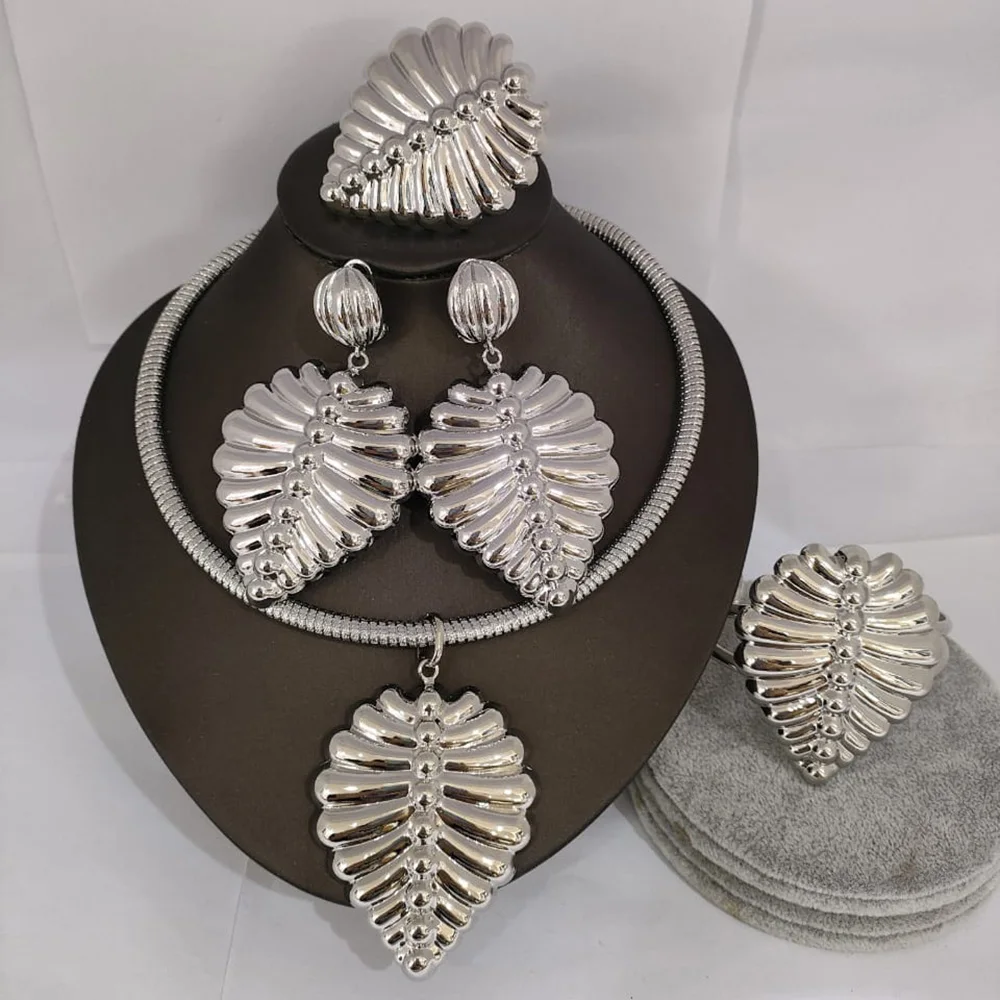 

Silver Plated Jewelry Set Brazilian Pendant Necklace Earrings Bracelet Ring Bridal Weddings Party Jewellery Accessory Gifts