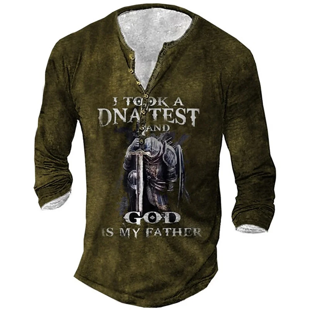 

2022 Crusader Cotton Vintage Men's T-shirt Long Sleeve Shirt Autumn Street Dress Hip Hop T-shirt Round Neck Button Shirt For Men