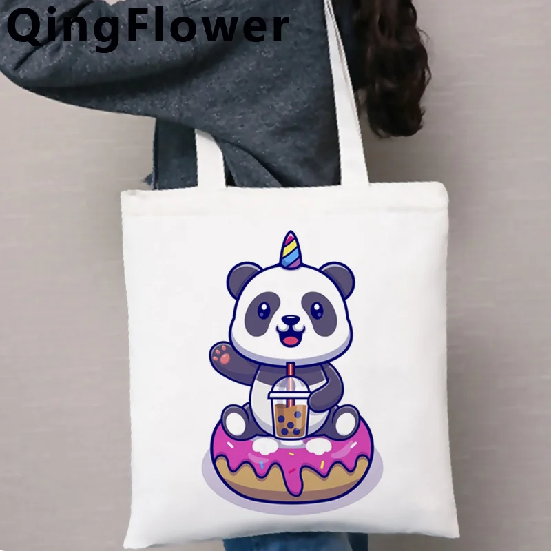 

panda shopping bag cotton tote handbag bolsa grocery shopper bag ecobag bolsas reutilizables cabas