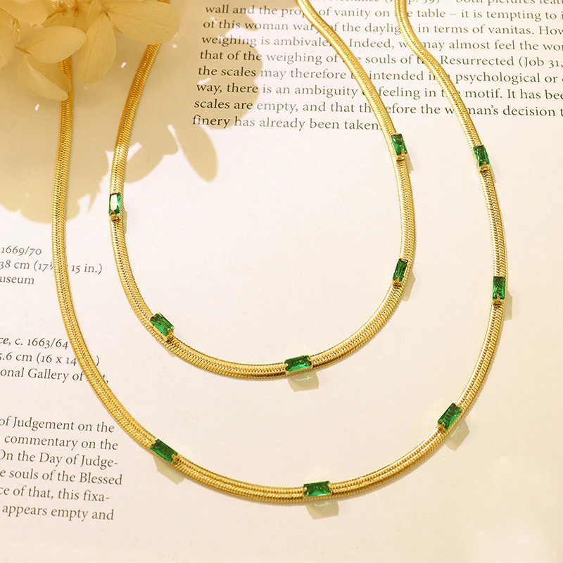 

New Noble Zircon Inlaid Necklace Bracelet Stainless Steel Jewelry Set Women's Snake Chain Party Jewelry Accessories