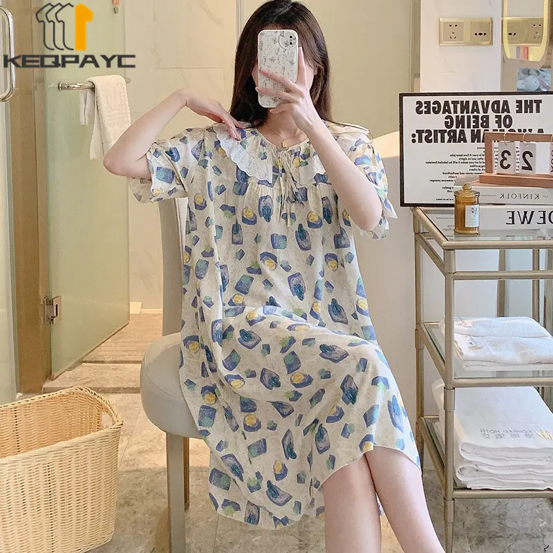 New 2023 Women's Sweet Nightgowns Spring Summer Women Fashion Short Sleeve Cartoon Thin Princess Dress Sleepwear Casual Pajamas