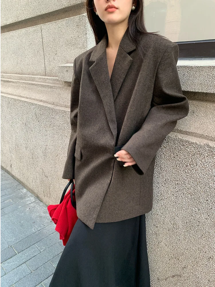 BZVW High Street блейзер женский с зубцами сплошной цвет со сборкой на талии