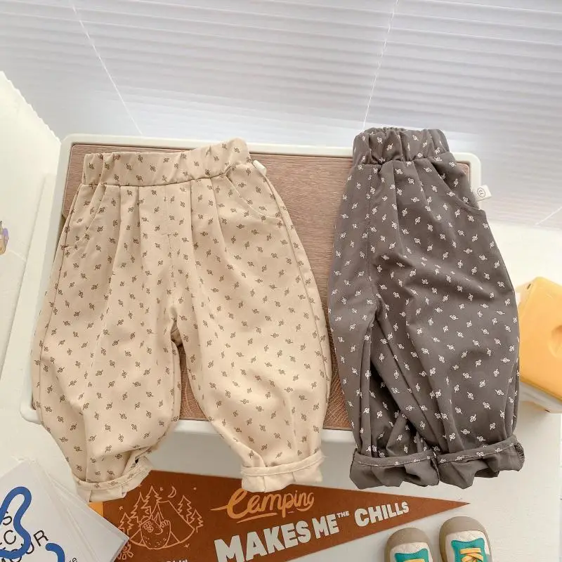 

Girl Retro Flower Print Harem Pants Kid Casual Simple Straight Carrot Pants 0-3y Autumn Toddler Cotton Loose Trousers