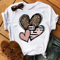 new summer fashion leopard heart print t shirt women t shirt female cute tee t shirt short sleeve tops 90s girls graphic t shirt